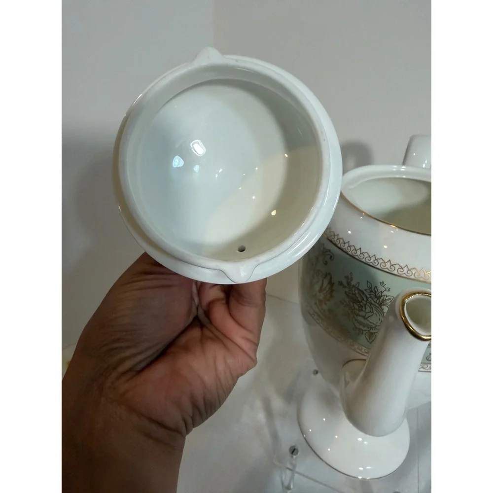 Wedgwood Gold Columbia Sage Green Coffee Pot Bone China Gryphon England 10.5in - Picture 8 of 10